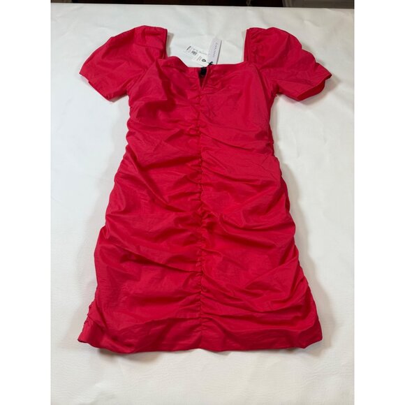 Sanctuary Red Ruched Puff Sleeve Mini Dress Size 4 Cotton Blend (bin JJ129) - Picture 2 of 9